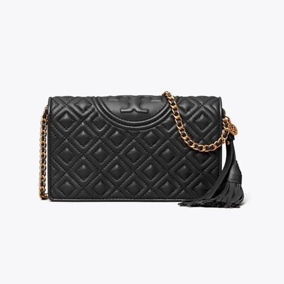 Tory Burch Fleming Wallet Black Quilted Chain Crossbody Bag - Picture 16 of 16